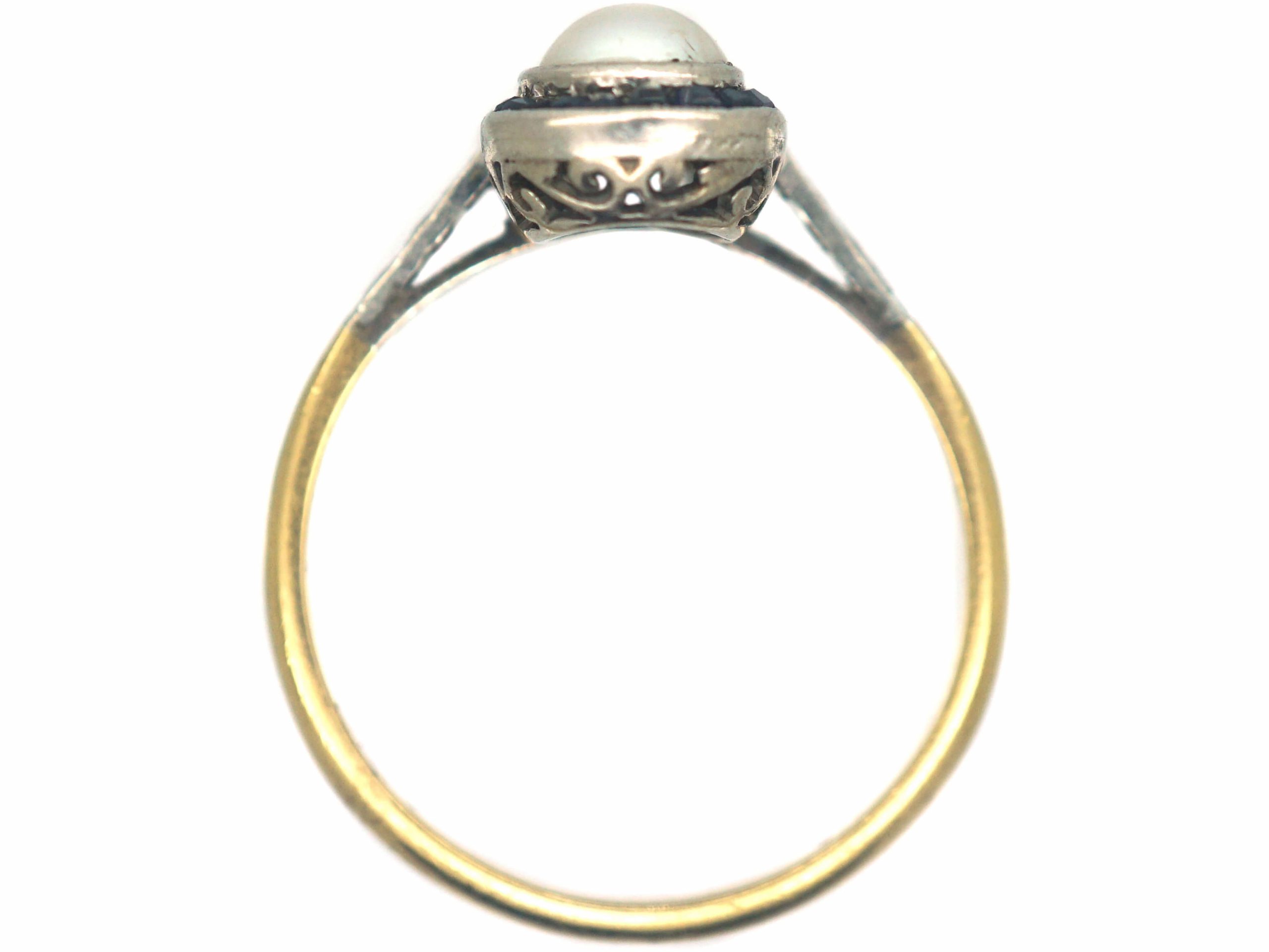 Art Deco 18ct Gold & Platinum, Natural Pearl, Sapphire & Diamond Ring ...