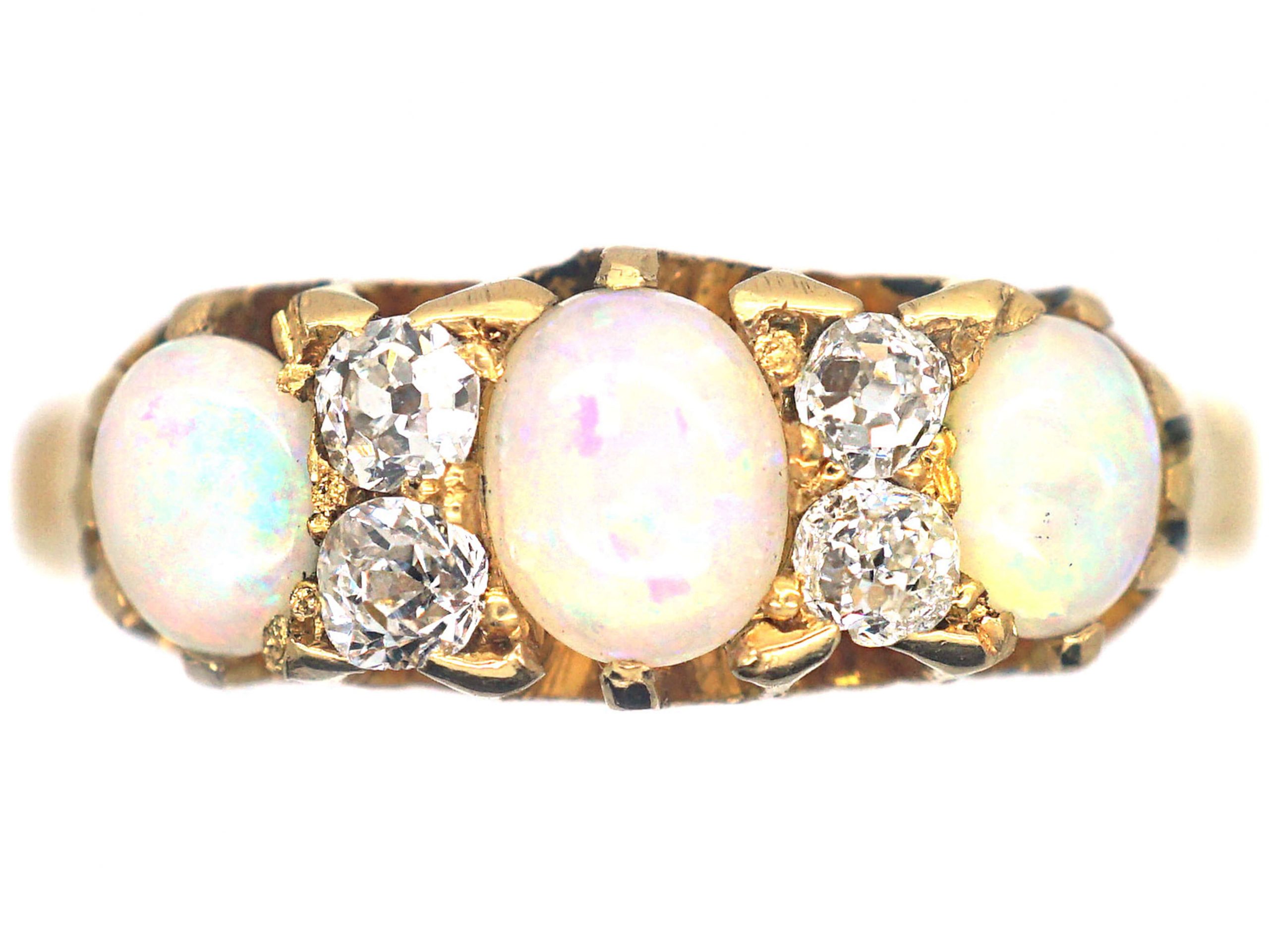 Victorian 18ct Gold, Three Stone Opal & Diamond Ring (276R) | The ...