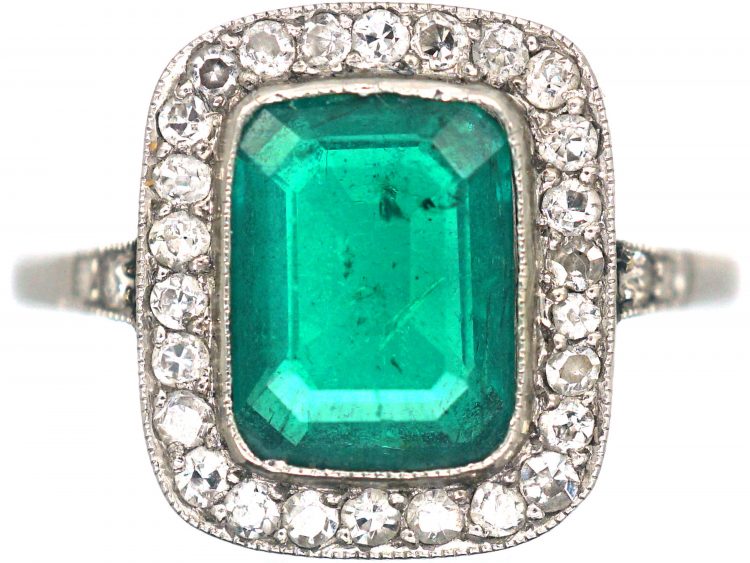 Art Deco Platinum, Emerald & Diamond Ring