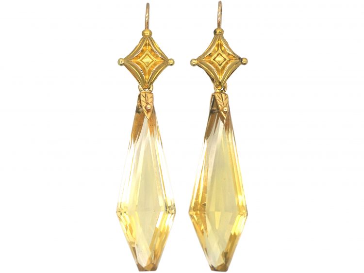 Victorian 18ct Gold & Citrine Drop Earrings