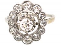 French Art Deco, 18ct White Gold & Diamond Oval Cluster Ring