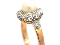 French Belle Epoque 18ct Gold & Platinum Cluster Ring set with a Natural Pearl & Diamonds