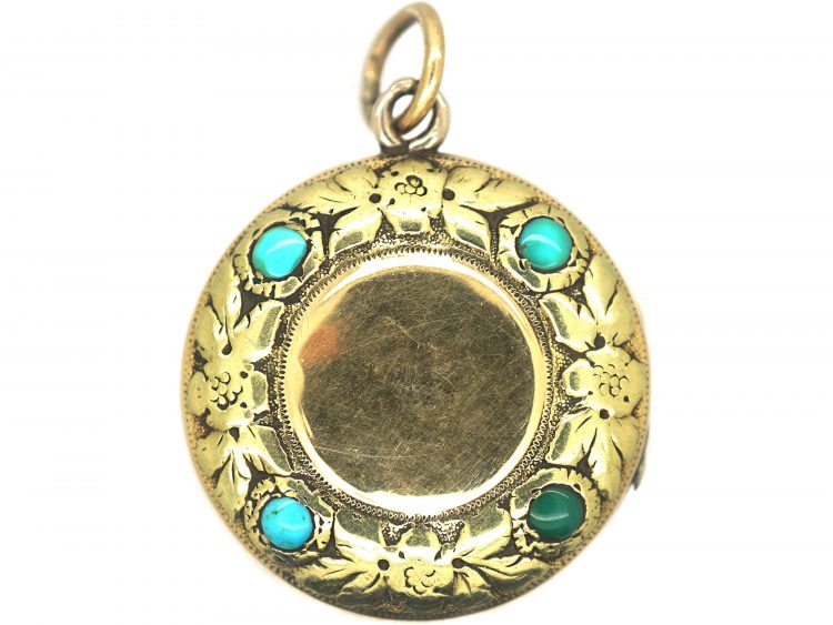 Georgian 15ct Two Colour Gold Round Locket set with Turquoise