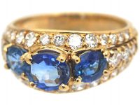 French 18ct Gold, Sapphire & Diamond Bombé Style Ring
