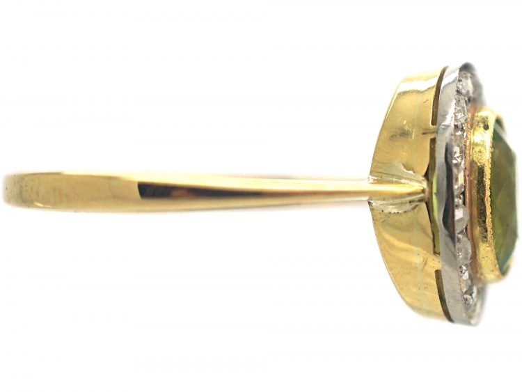 Edwardian 18ct Gold, Rose Diamond & Peridot Oval Cluster Ring