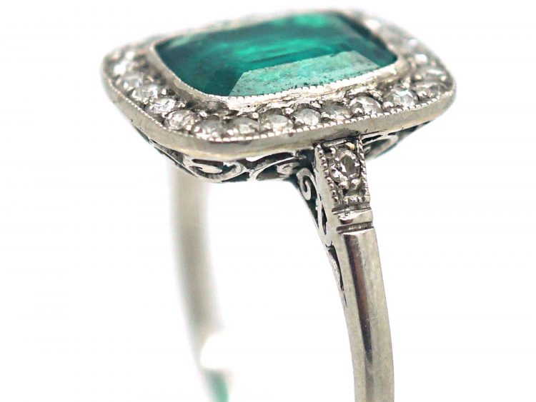 Art Deco Platinum, Emerald & Diamond Ring
