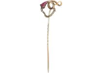 Georgian 15ct Gold Tie Pin of a Snake set with Rubies