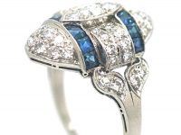 Art Deco Platinum, Diamond & Sapphire Navette Shaped Ring