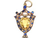 Georgian 9ct Gold Urn Pendant set with a Citrine, Natural Spilt Pearls & Vauxhall Glass