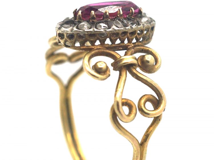 Victorian 18ct Gold, Ruby & Rose Diamond Ring