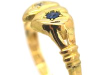 Victorian 18ct Gold Double Heart Ring set with a Sapphire & a Diamond