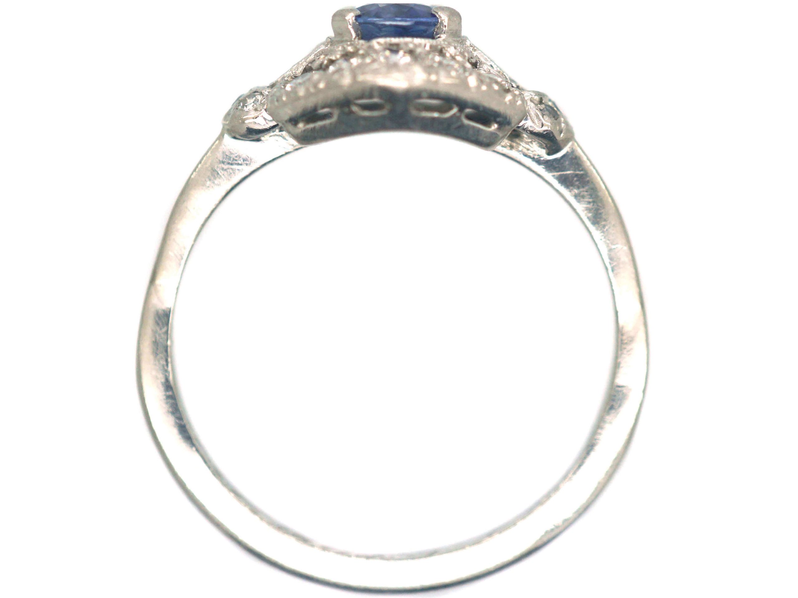 Art Deco Platinum, Sapphire & Diamond Cluster Ring with Ornate ...