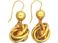 Victorian 15ct Gold Knot & Ball Design Drop Earrings