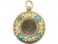 Georgian 15ct Two Colour Gold Round Locket set with Turquoise