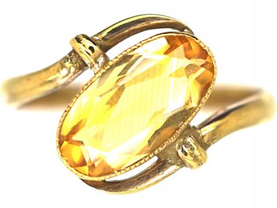 Art Nouveau 9ct Gold Citrine Twist Ring