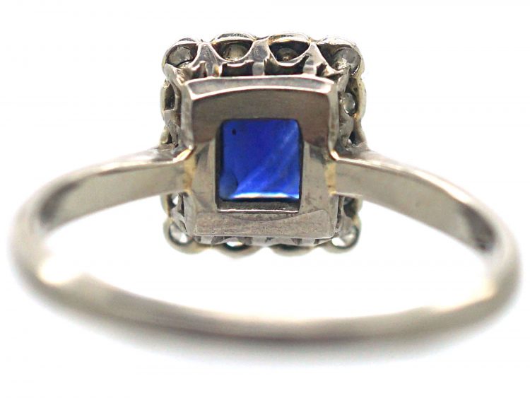 Art Deco 18ct White Gold & Platinum, Sapphire & Diamond Rectangular Ring
