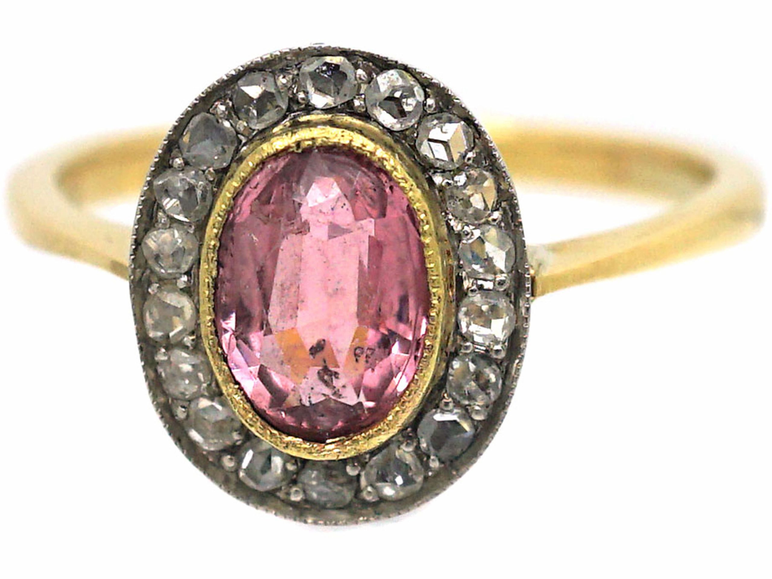 Edwardian 18ct Gold, Pink Tourmaline & Rose Diamond Oval Cluster Ring ...