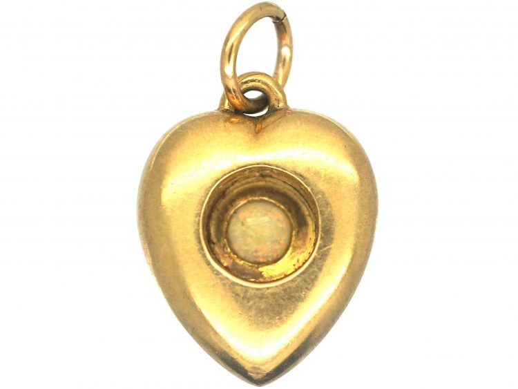 Edwardian 15ct Gold Heart Pendant set with an Opal