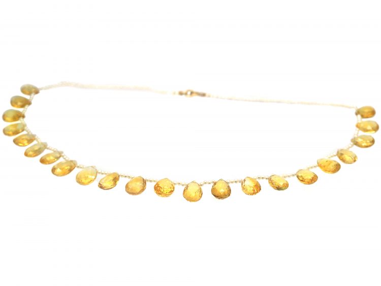 Edwardian Natural Seed Pearl & Citrine Drops Necklace