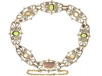 Edwardian 9ct Gold Bracelet set with Peridots & Blister Pearls by Murrle Bennett & Co
