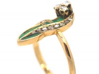 Art Nouveau 18ct Gold Lily of the Valley Ring with Plique a Jour Enamel & Diamonds