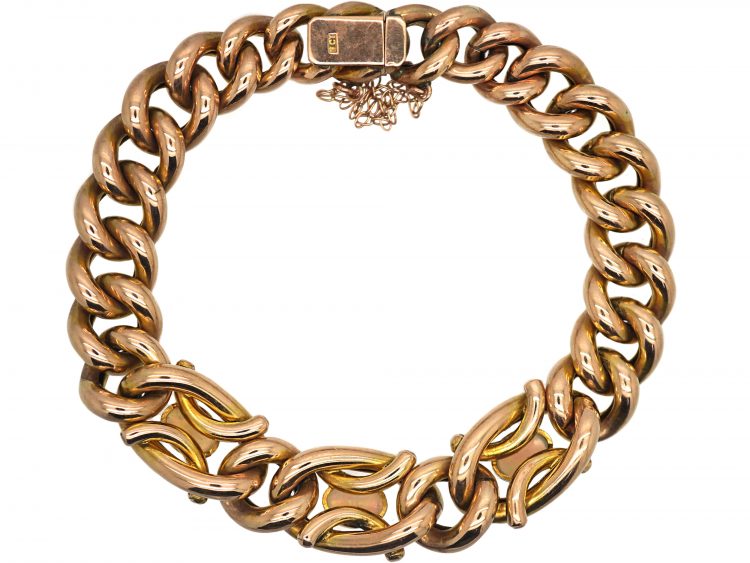 Edwardian 9ct Gold Curb Bracelet set with Three Opals
