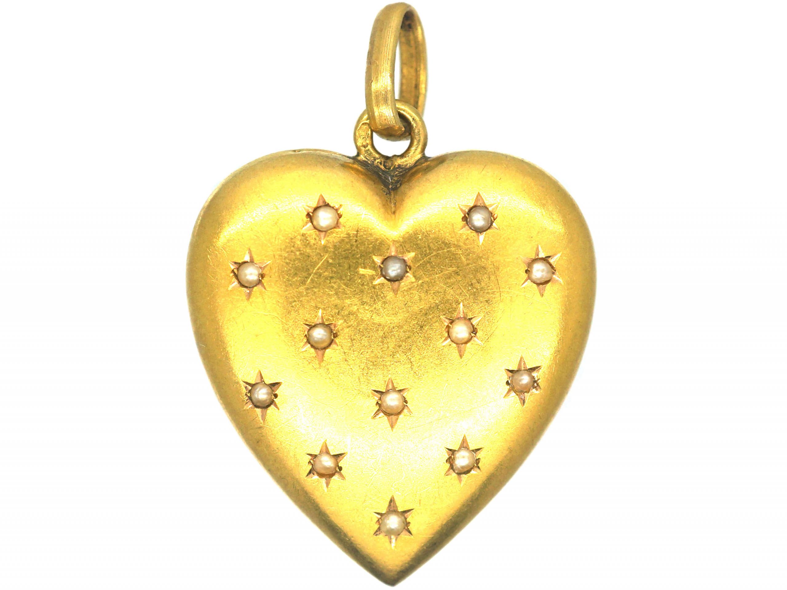 French Belle Epoque 18ct Gold Heart Pendant set with Natural Split ...