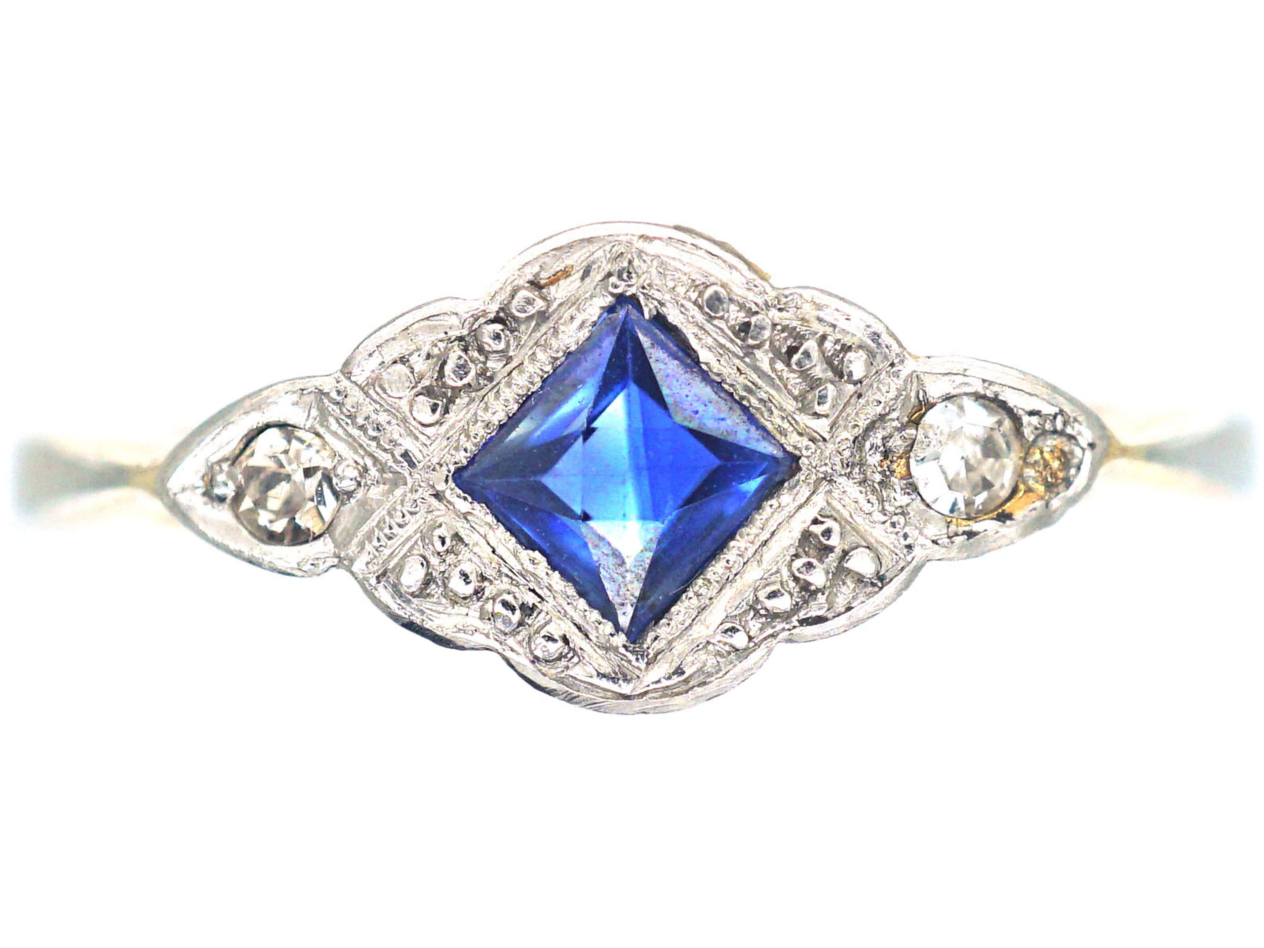 Art Deco 18ct Gold And Platinum Sapphire And Diamond Ring 272r The Antique Jewellery Company