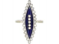 18ct White Gold, Blue Enamel & Diamond Marquise Ring