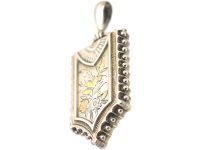 Victorian Silver & Gold Overlay Shield Shaped Locket Engraved with Flowers
