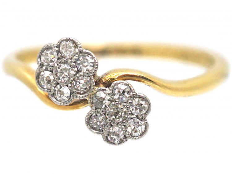 Edwardian 18ct Gold & Platinum, Double Cluster Ring set with Diamonds