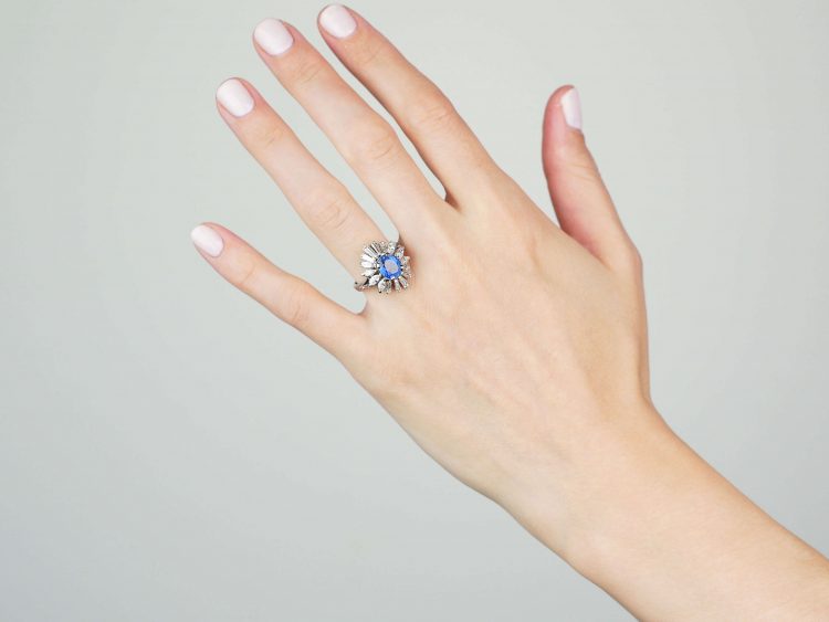 18ct White Gold 1950s Sapphire & Diamond Ballerina Ring