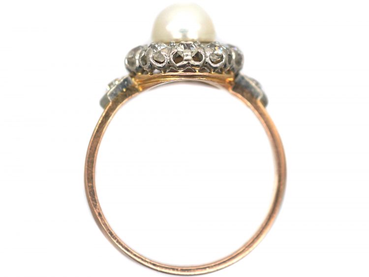 French Belle Epoque 18ct Gold & Platinum Cluster Ring set with a Natural Pearl & Diamonds