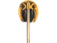 Victorian 18ct Gold Horseshoe Tie Pin set with a Banded Sardonyx & Natural Split Pearls