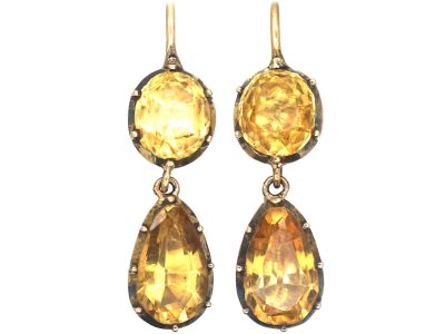 Georgian 9ct Gold & Topaz Drop Earrings