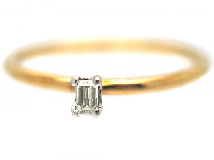 18ct Gold & Claw Set Diamond Baguette Band Ring