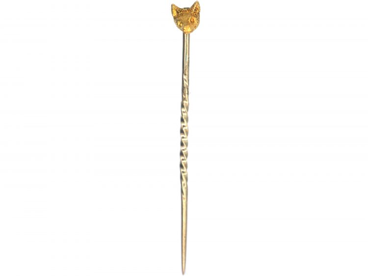 Edwardian Tiny 15ct Gold Tie Pin of a Fox Head