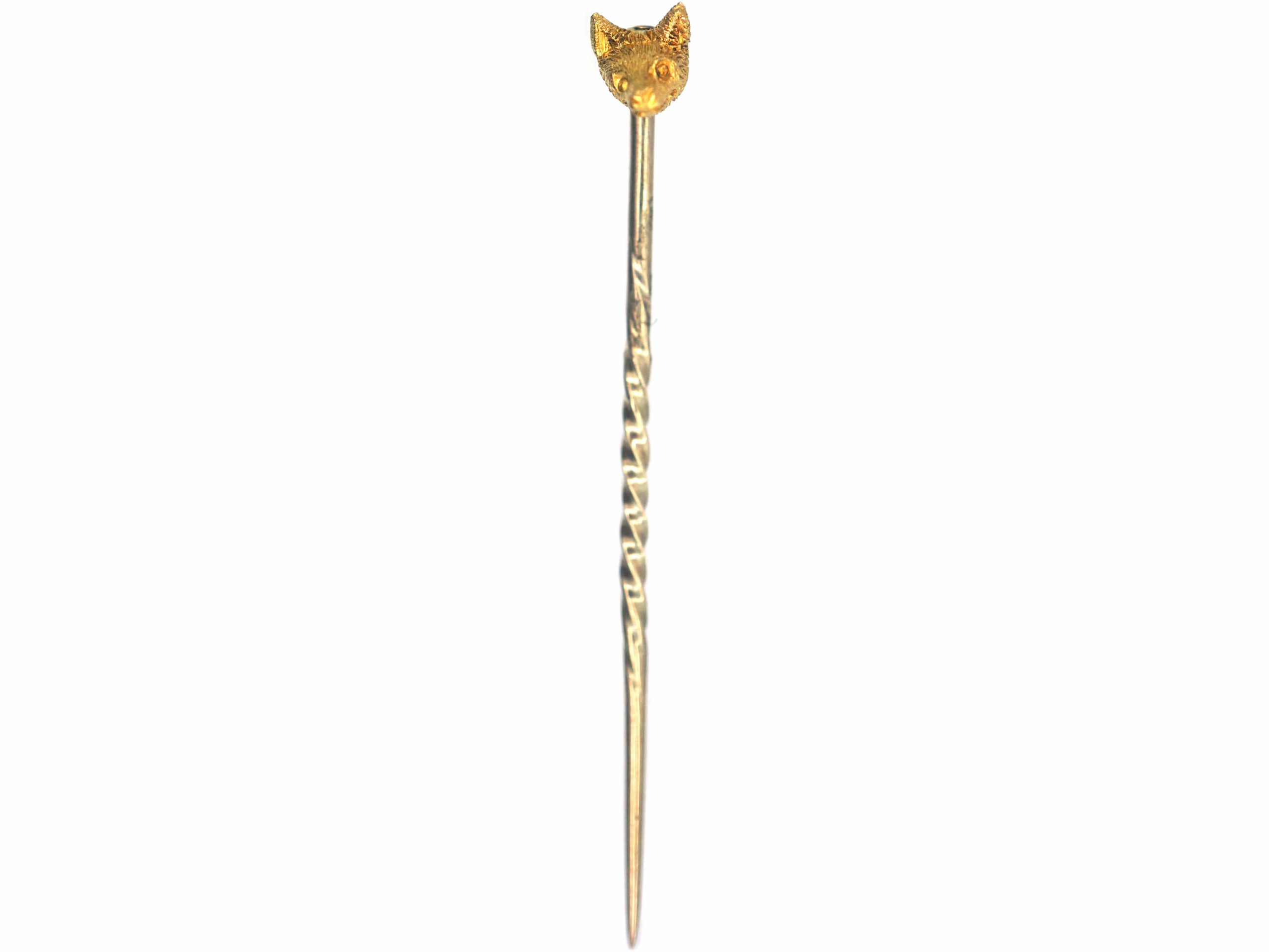 Edwardian Tiny 15ct Gold Tie Pin of a Fox Head (309R) | The Antique ...