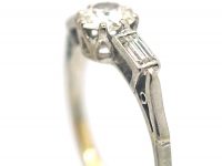 Art Deco 18ct Gold & Platinum, Diamond Solitaire Ring with Baguette Diamond Shoulders