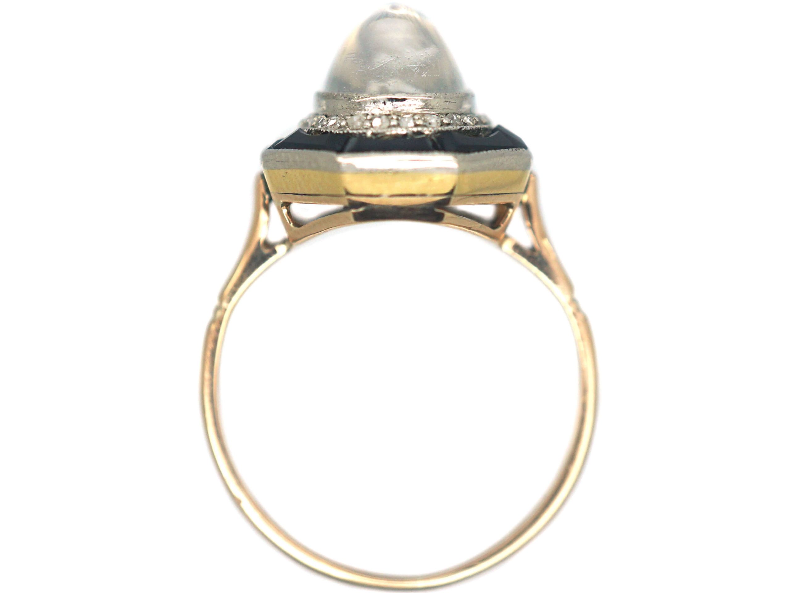 Art Deco 14ct Gold & Platinum, Moonstone, Rose Diamond