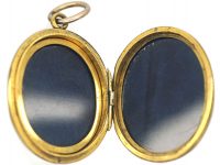 Victorian Oval 9ct Gold Back & Front Locket with Enamelled Passion Flowers