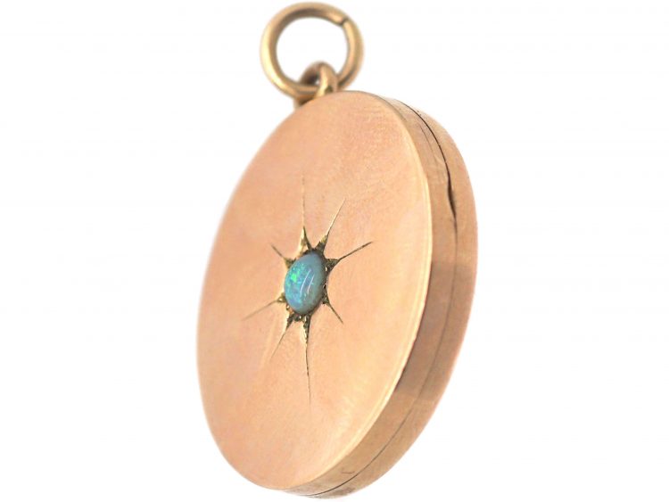 Edwardian 9ct Gold Round Locket set with an Opal