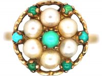 1960s 9ct Gold Pearl & Turquoise, "Flower Power" Cluster Ring