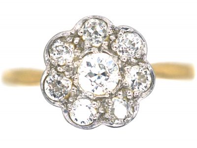 Edwardian 18ct Gold & Platinum Diamond Cluster Ring