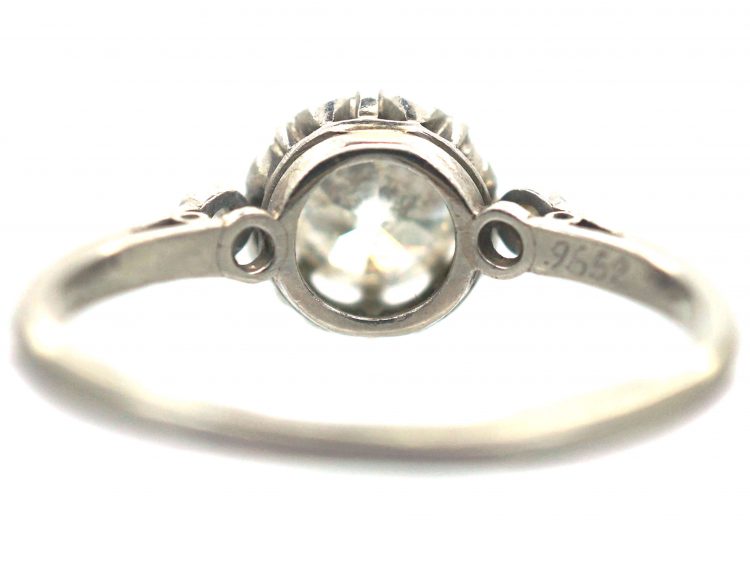 French Art Deco, Platinum & Diamond Solitaire Ring with Diamond Set Shoulders