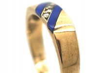 9ct Gold Stripy Blue Enamel & Diamond Ring