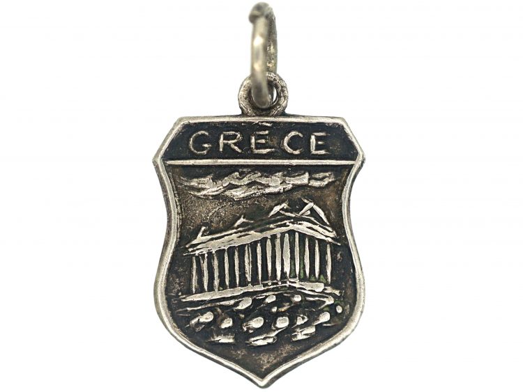 Silver Shield Shaped Grecian Charm