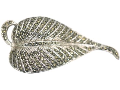 Silver & Marcasite Leaf Brooch