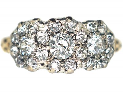 Victorian 18ct Gold & Diamond Triple Cluster Ring