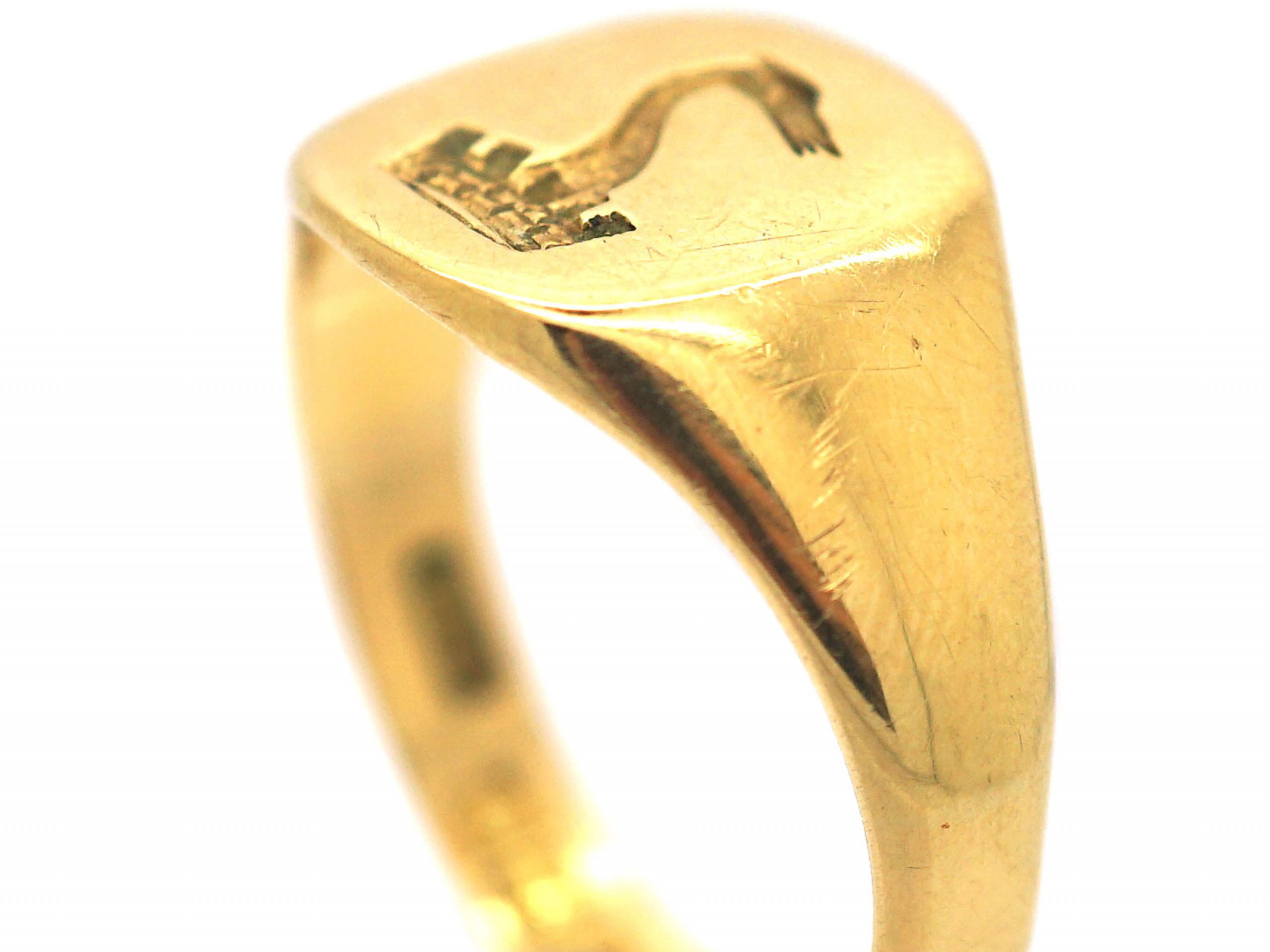 Edwardian 18ct Gold Ring with a Heraldic Crest of a Pelican and a Crown ...